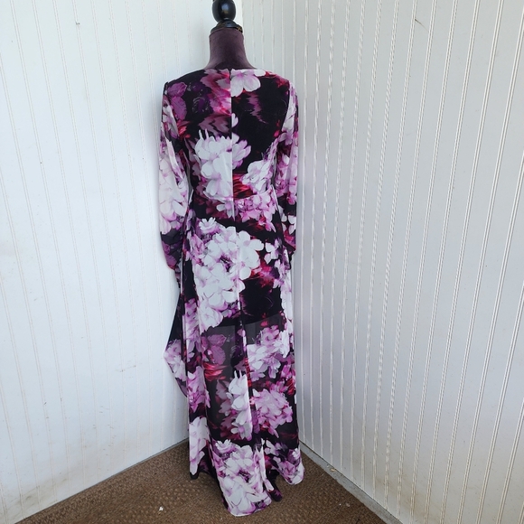 Guess by Marciano Womens Purple Black Hi Low Multi Fushion Sheer Long Sl Dress 4 - Picture 6 of 16